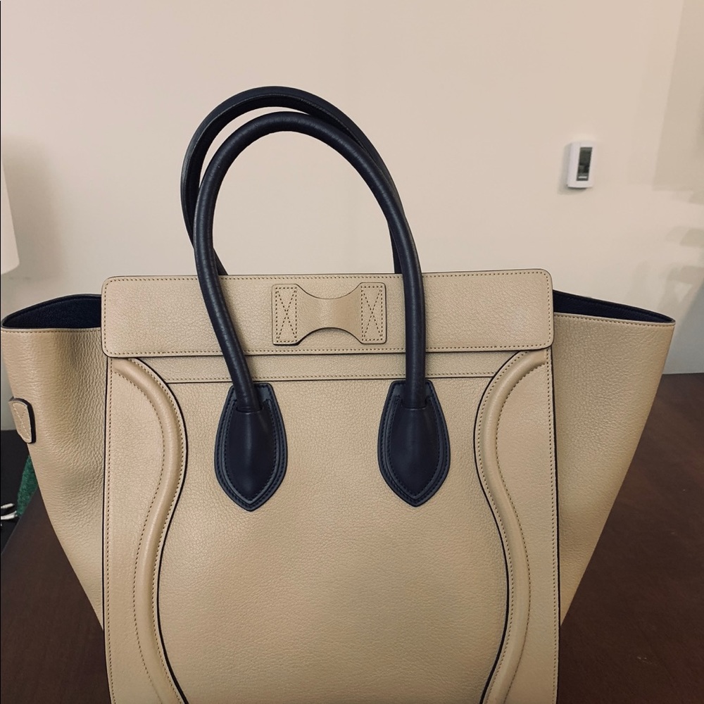 Celine Mini Luggage dune tan/beige & navy bi-color - Picture 2 of 5
